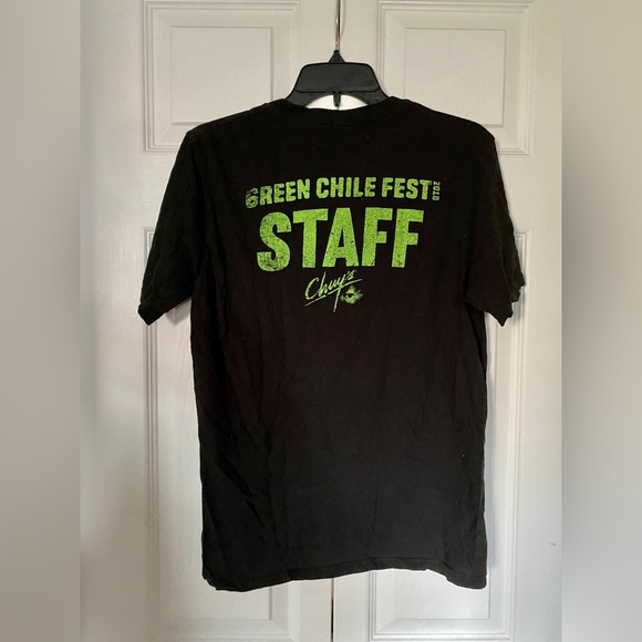 District Chuy’s 2018 Green Chile Fest Staff I Believe Unisex Black T-Shirt - Picture 4 of 4